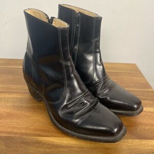 Hanover Black Leather Western Zip Ankle Boot Men Sz 8 eee/e Made in USA